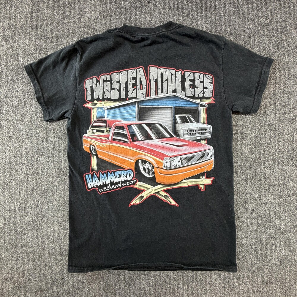 Hammerd Weekend Wear Twisted Topless Shirt Mens Small Black Truck Graphic Tee